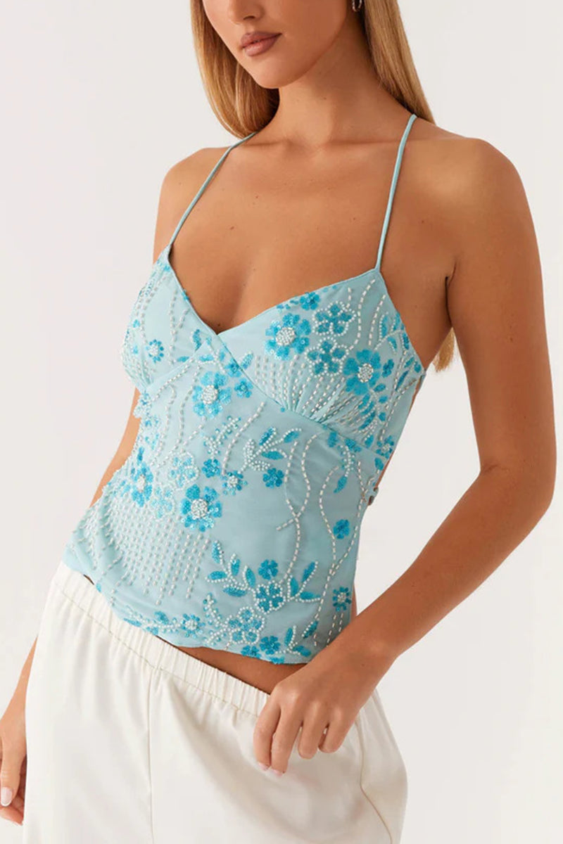 Floral Sequin Strappy Cami Top
