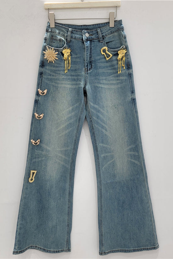 Embellished Straight Jeans with Charms