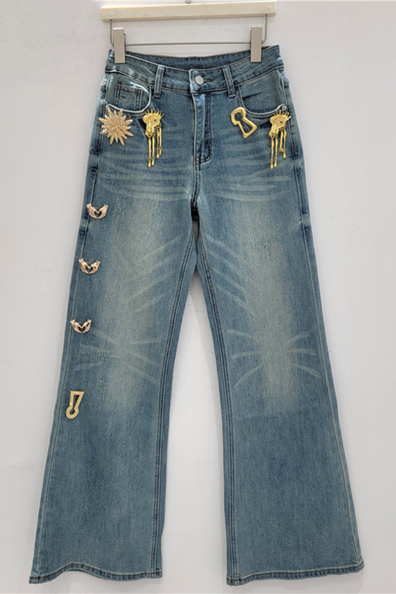 Embellished Straight Jeans with Charms