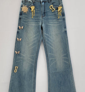 Embellished Straight Jeans with Charms