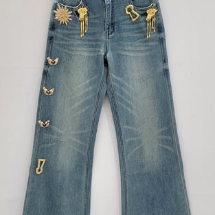 Embellished Straight Jeans with Charms