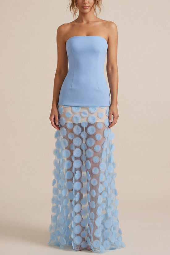 Strapless Sheer Polka Dot Evening Gown