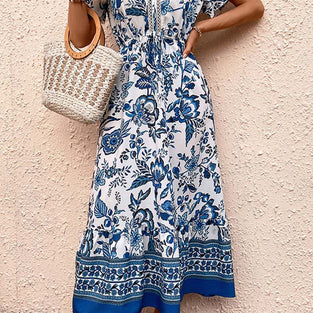 Floral Print V-Neck Casual Dress