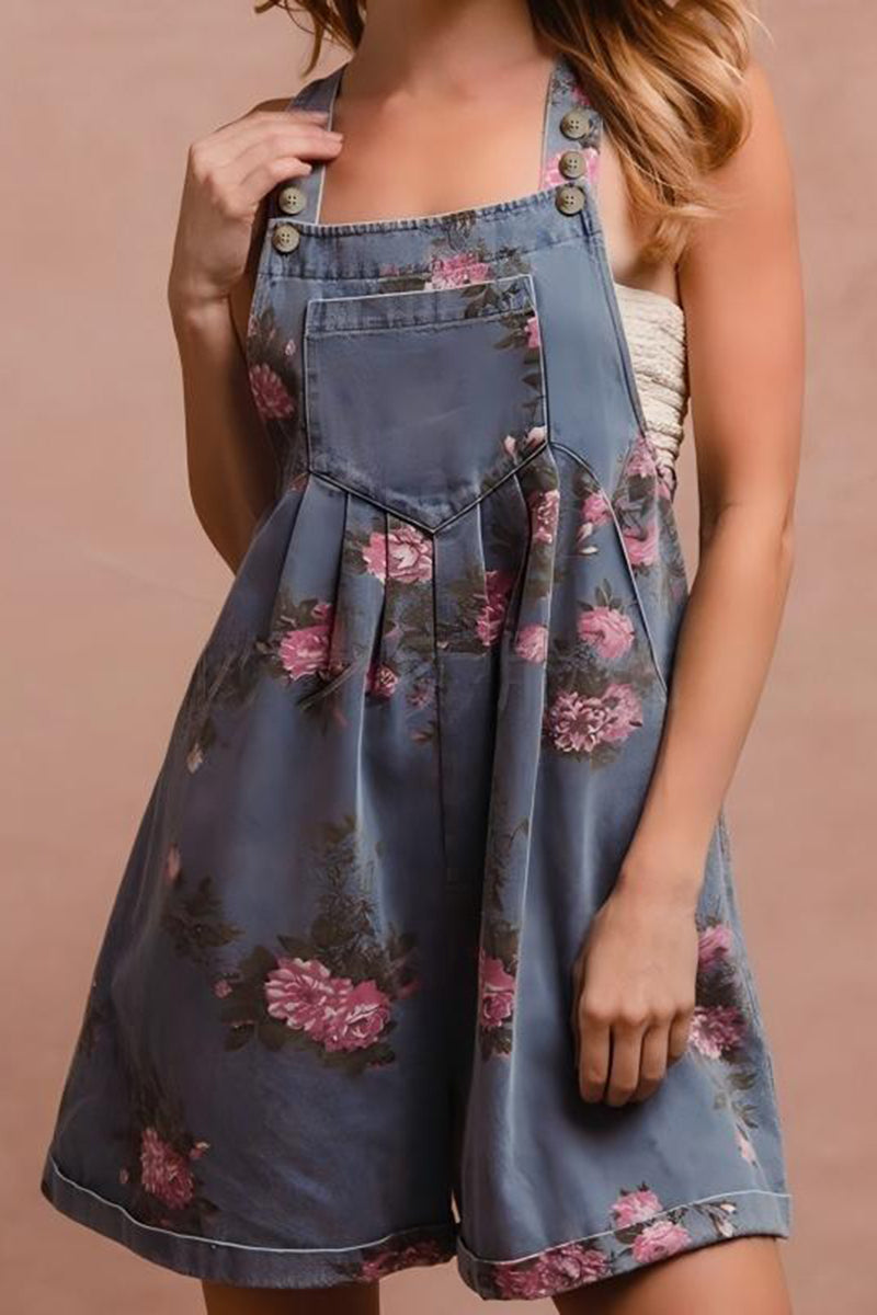 Floral Button Strap Romper