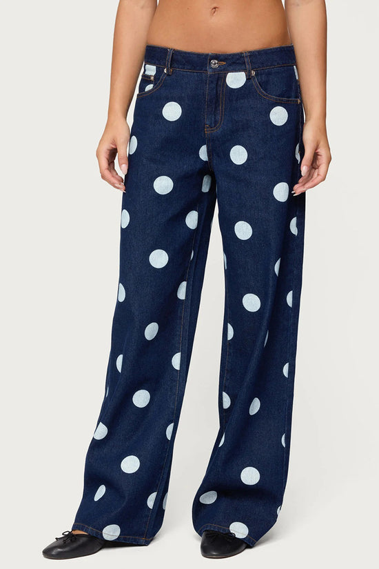 Polka Dot Denim Straight Jeans