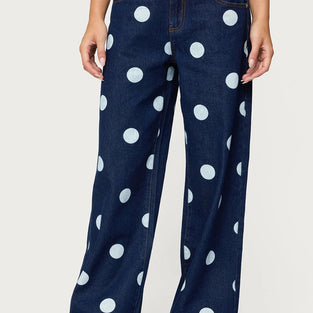 Polka Dot Denim Straight Jeans