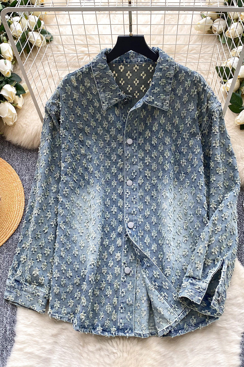 Patterned Button-Up Blouse