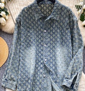 Patterned Button-Up Blouse