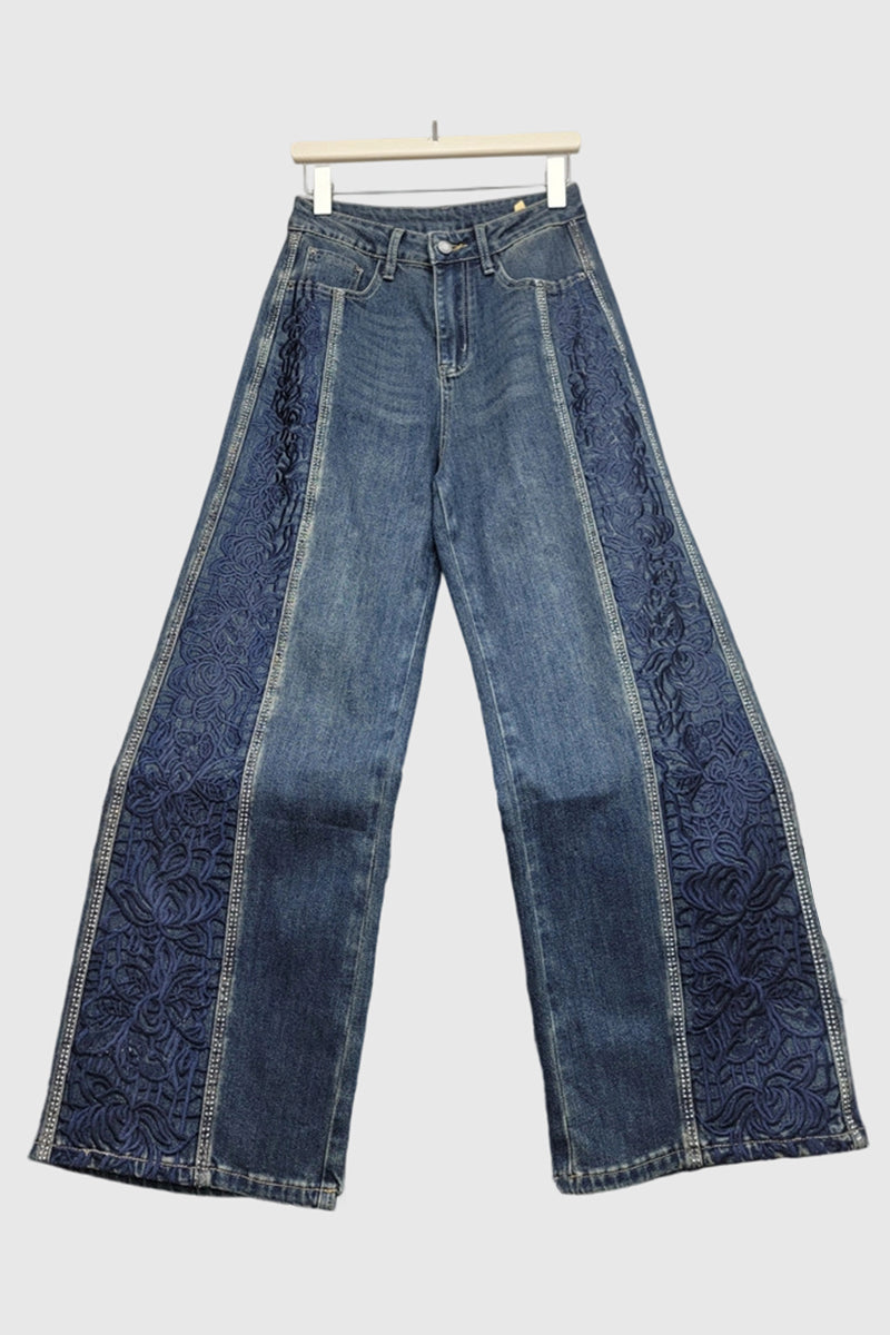 Floral Pattern Straight Leg Jeans