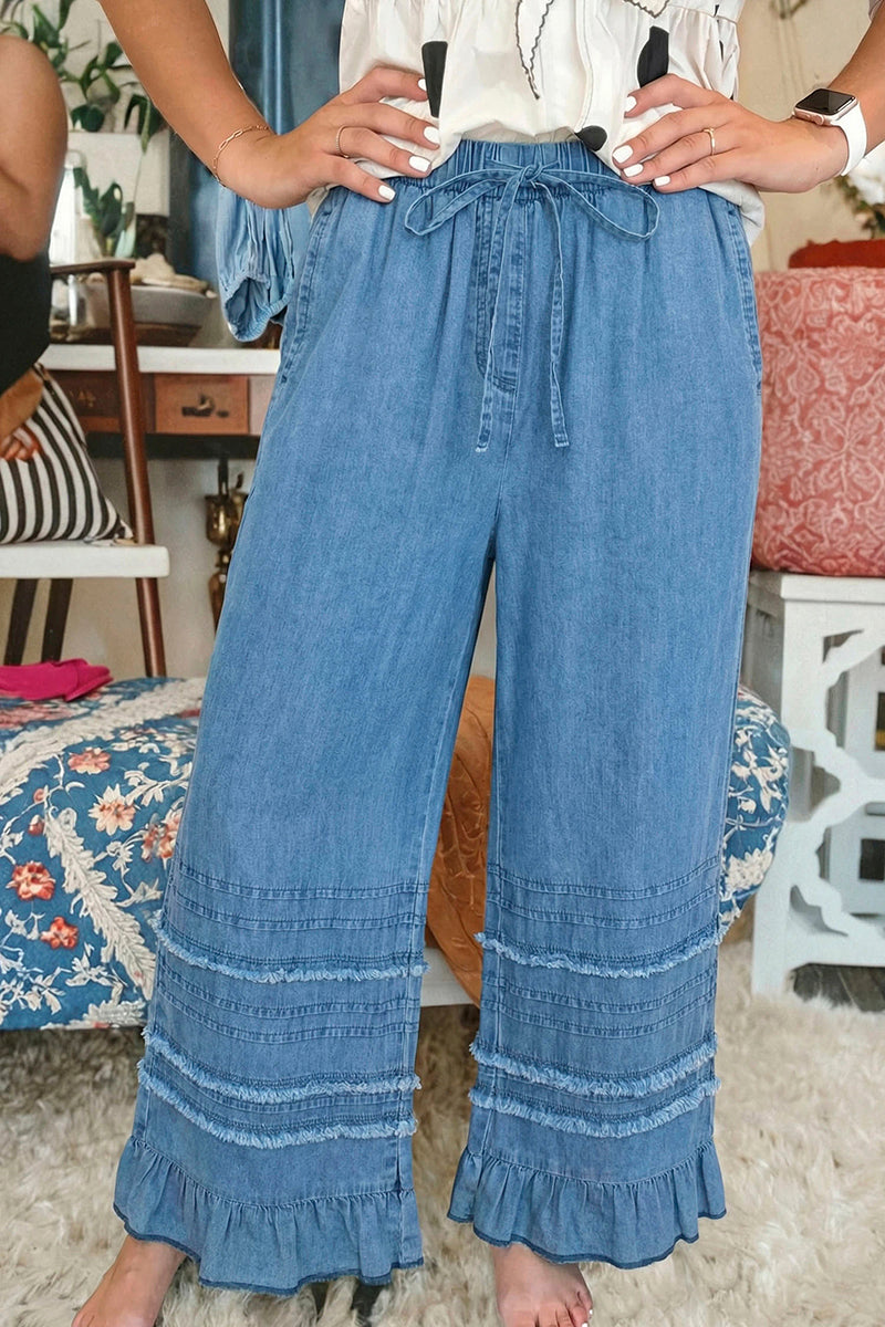 Ruffled Hem Wide Leg Pants