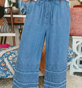 Ruffled Hem Wide Leg Pants