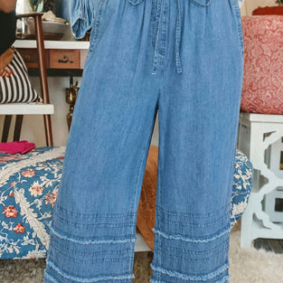 Ruffled Hem Wide Leg Pants