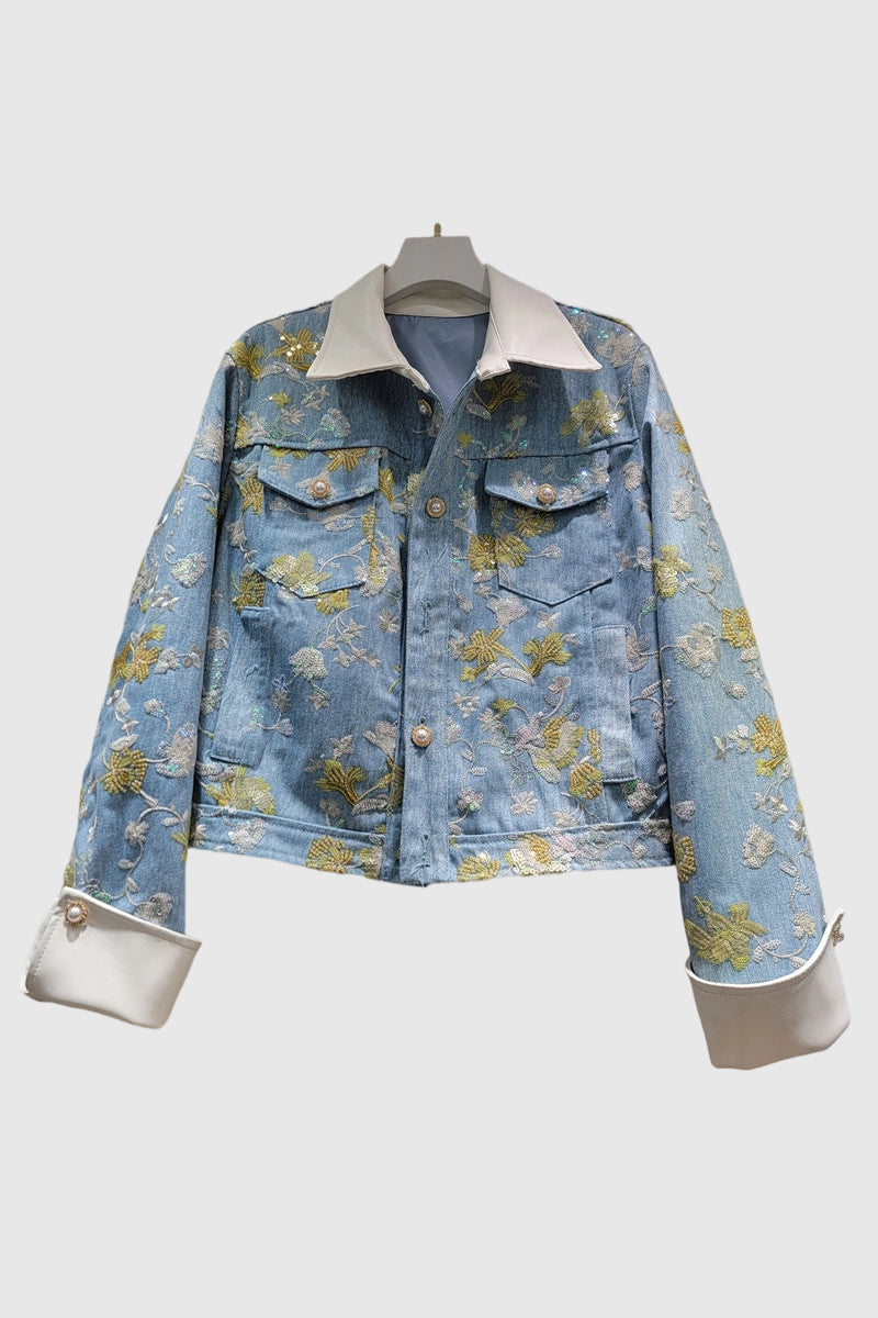 Denim Jacket with Floral Details