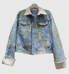 Denim Jacket with Floral Details