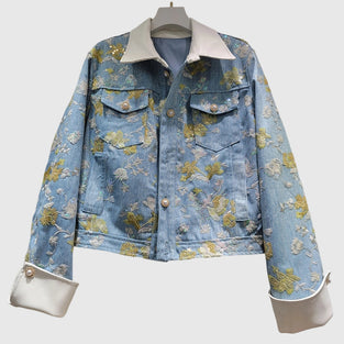Denim Jacket with Floral Details