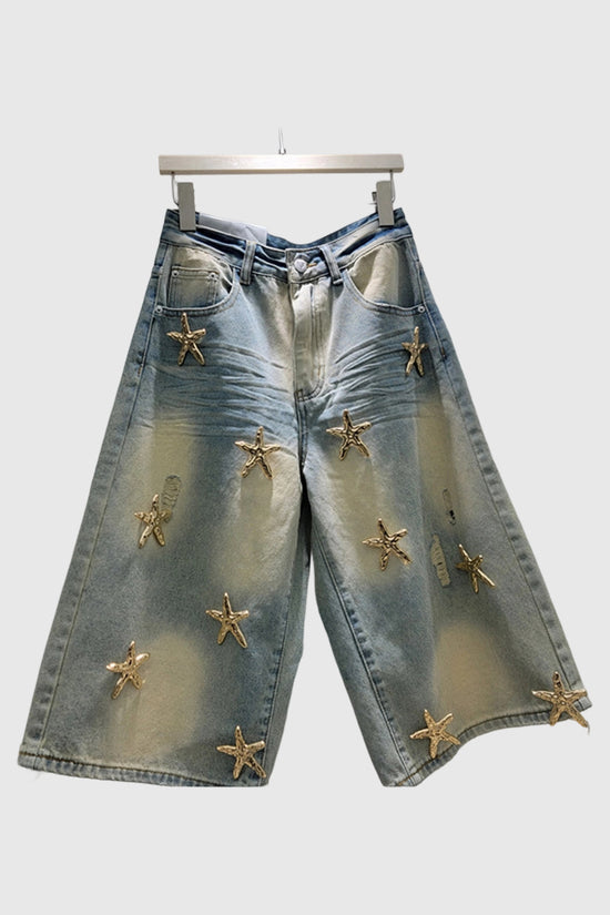 Star Embellished Denim Shorts