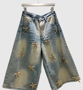 Star Embellished Denim Shorts