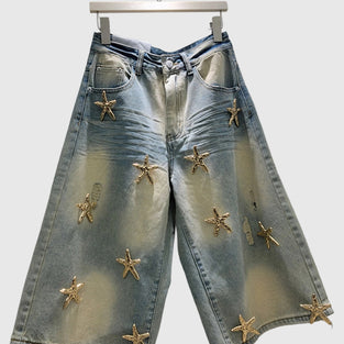 Star Embellished Denim Shorts