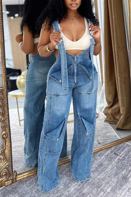 Wide-Leg Denim Jumpsuit