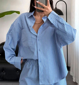 Striped Relaxed Shirt and Shorts Set
