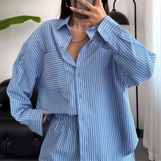Striped Relaxed Shirt and Shorts Set