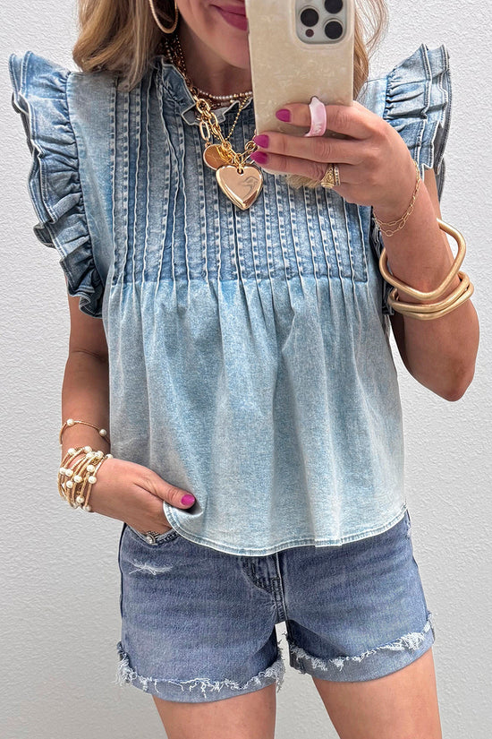 Ruffle Pleated Detail Vintage Style Top