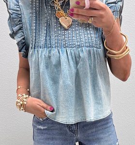 Ruffle Pleated Detail Vintage Style Top