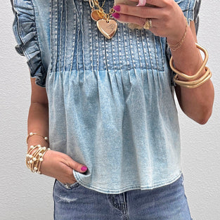 Ruffle Pleated Detail Vintage Style Top