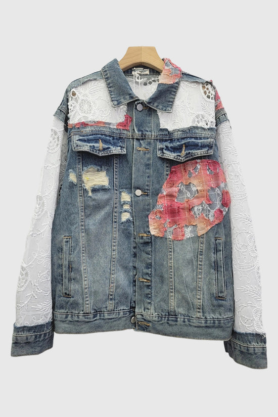 Distressed Patchwork Denim Jacket