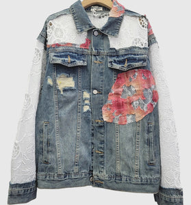 Distressed Patchwork Denim Jacket