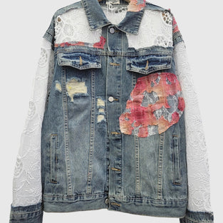 Distressed Patchwork Denim Jacket