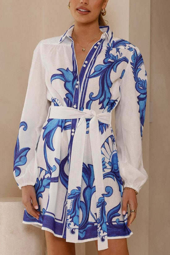 Floral Pattern Shirt Dress with Belt