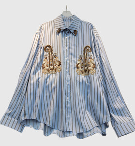 Striped Embroidered Button-Down Shirt
