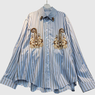 Striped Embroidered Button-Down Shirt
