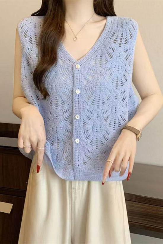 Crochet Cutout V-Neck Sleeveless Vest