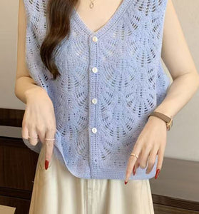 Crochet Cutout V-Neck Sleeveless Vest