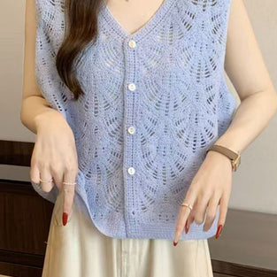 Crochet Cutout V-Neck Sleeveless Vest