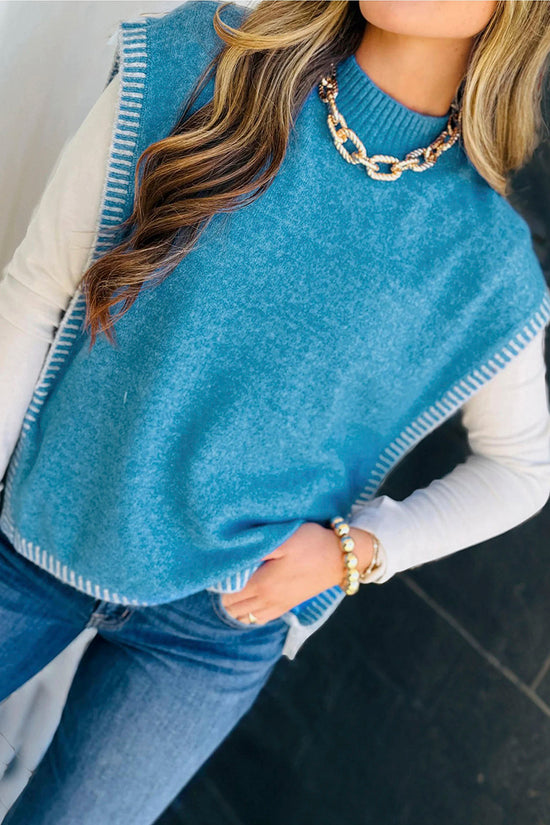 Contrast Stitch Knot Side Mock Neck Vest