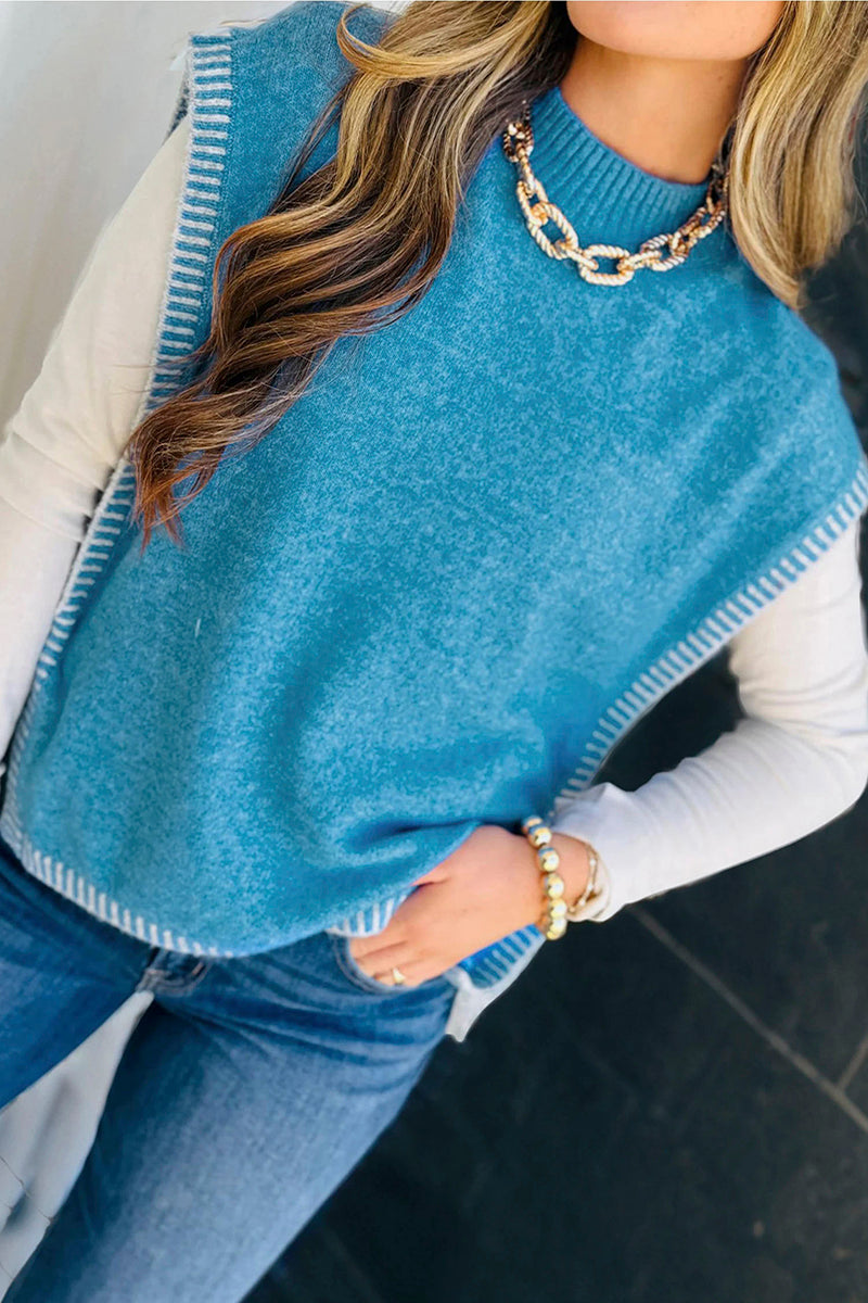 Contrast Stitch Knot Side Mock Neck Vest
