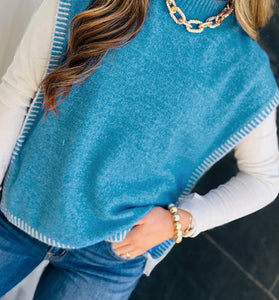 Contrast Stitch Knot Side Mock Neck Vest