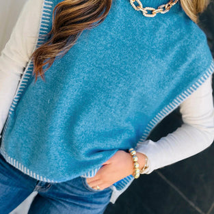 Contrast Stitch Knot Side Mock Neck Vest