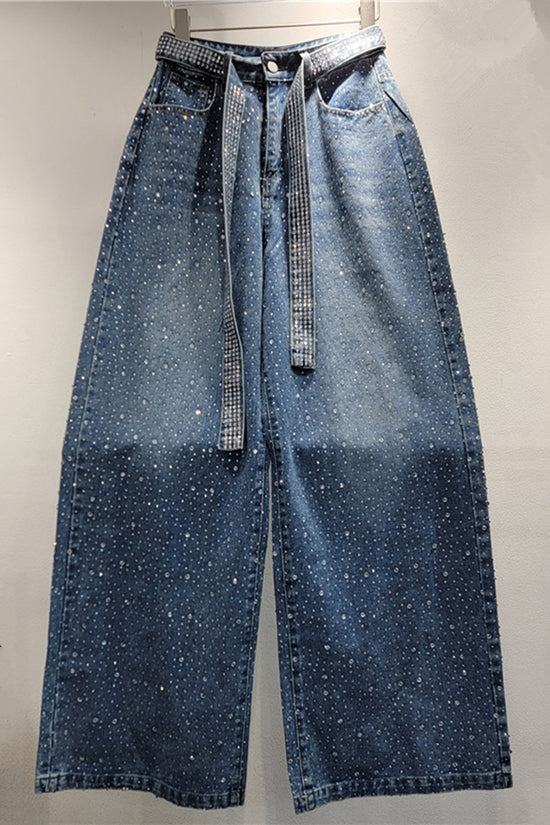 Wide Leg Jeans with Belted Detail