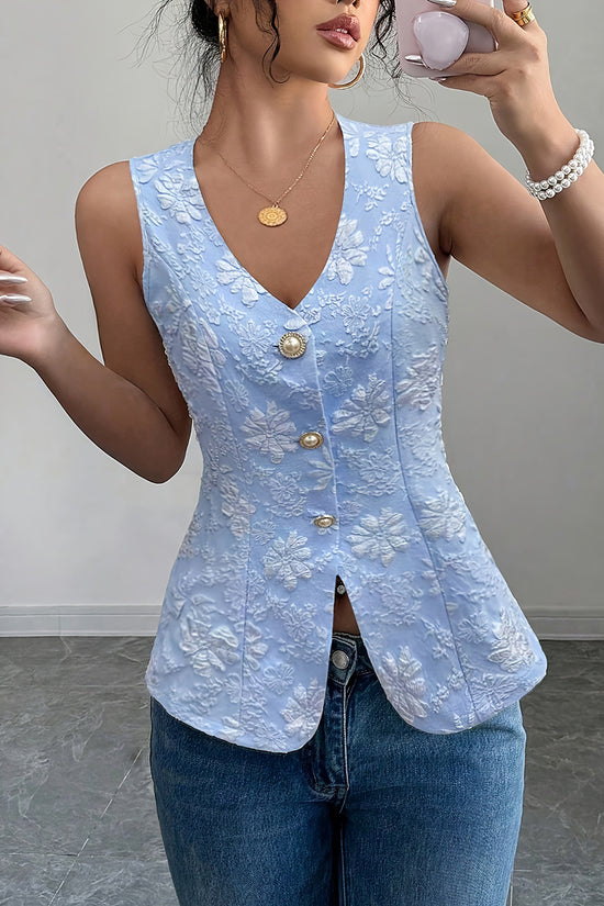Floral Button-Detail Sleeveless Vest