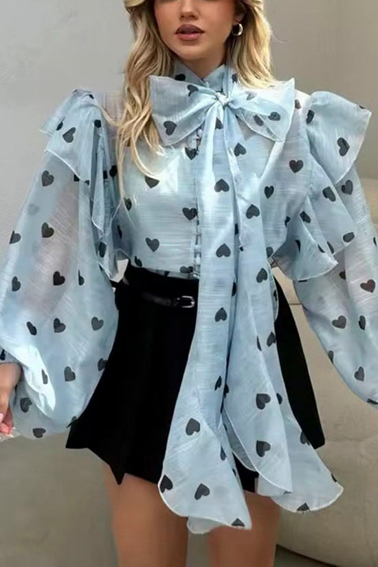 Heart Pattern Ruffled Blouse