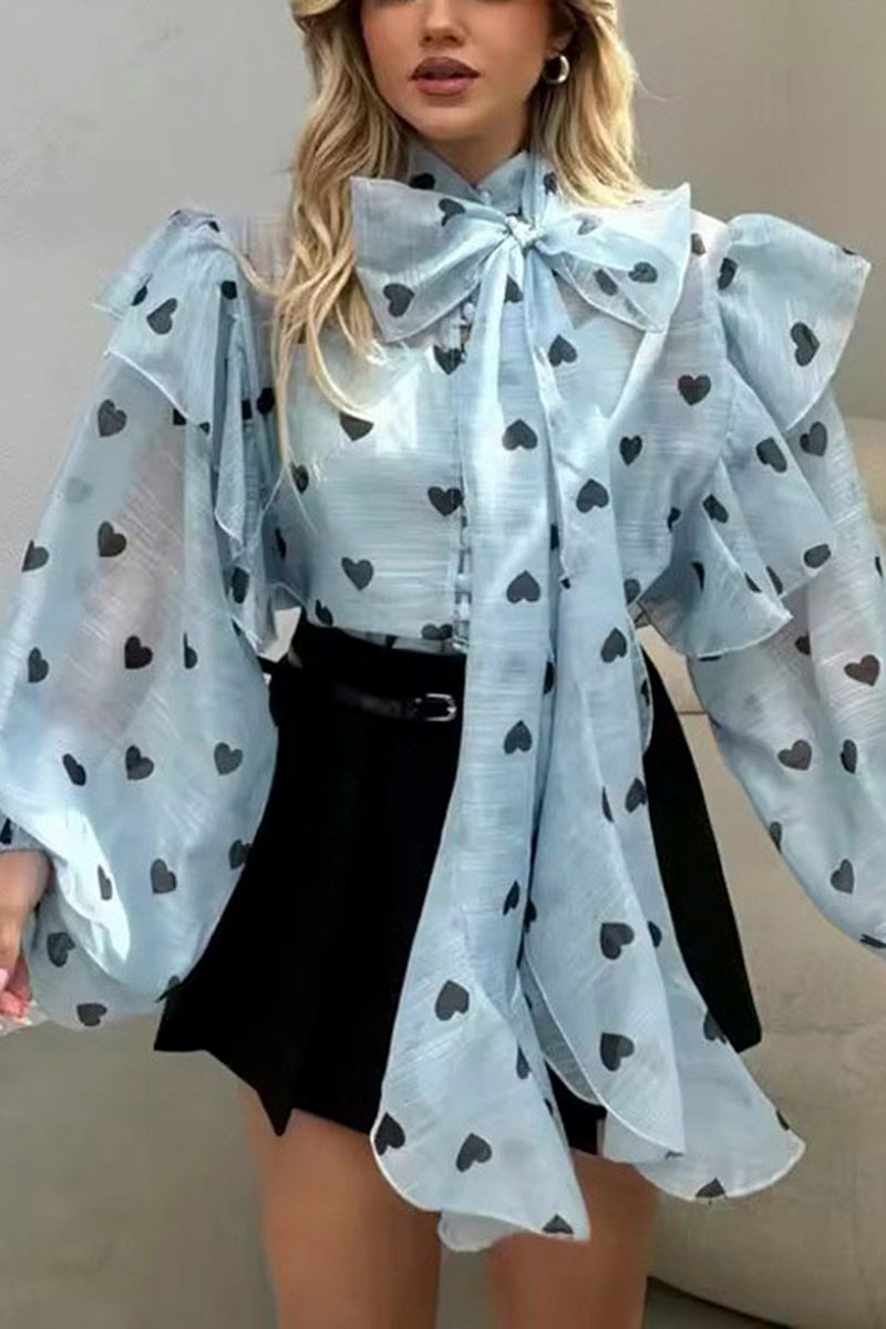 Heart Pattern Ruffled Blouse