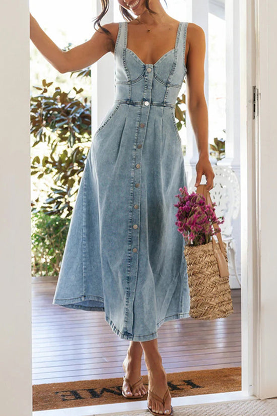 Button-Up Sleeveless Denim Dress