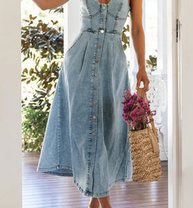 Button-Up Sleeveless Denim Dress