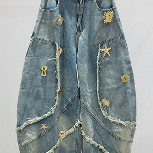 Barrel Jeans with Distressed Details
