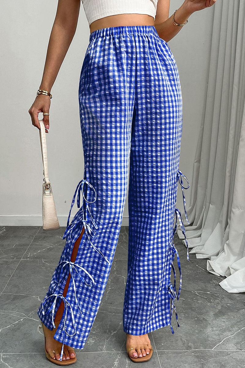 Gingham Tie-Side Casual Pants
