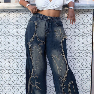 Artistic Stitch Barrel Jeans